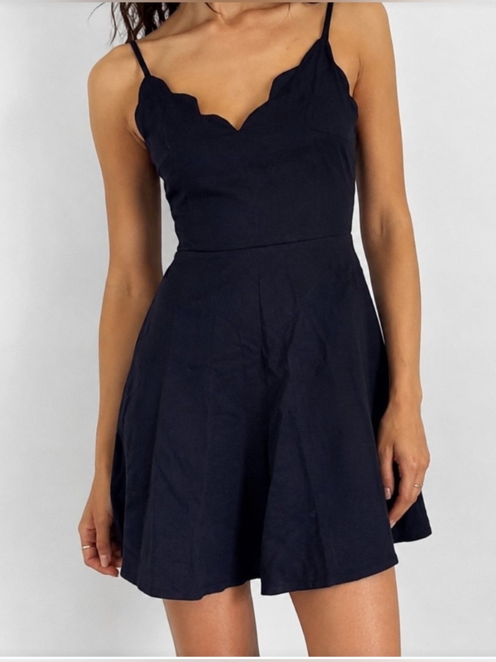 Aqua A-Line Mini Dress Women's s Navy Blue Scalloped Neck Spaghetti Strap